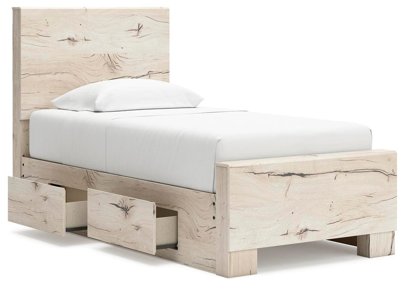 Lawroy Light Natural Twin Panel Bed with Storage and Nightstand - B2310B53