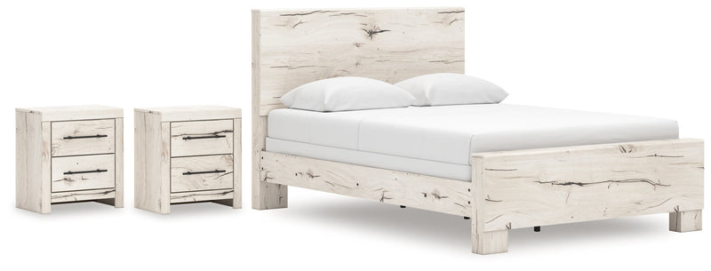 Lawroy Queen Panel Bed with 2 Nightstands in Light Natural from Ashley - Lara Furniture