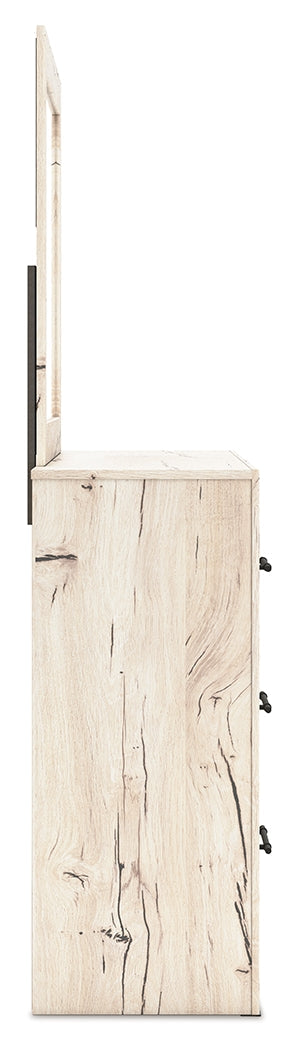 Lawroy Queen Panel Bed with Mirrored Dresser and 2 Nightstands in Light Natural from Ashley - Lara Furniture