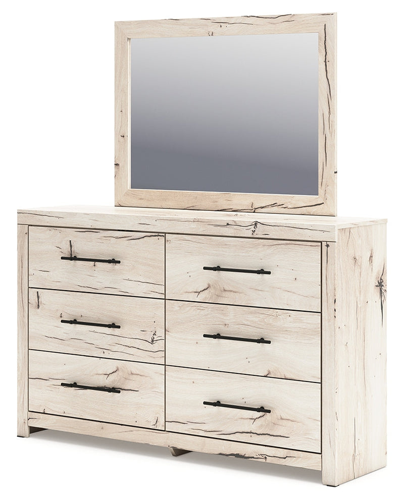 Lawroy Queen Panel Bed with Mirrored Dresser and 2 Nightstands in Light Natural from Ashley - Lara Furniture