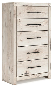 Lawroy Queen Panel Bed with Mirrored Dresser and Chest in Light Natural from Ashley - Lara Furniture