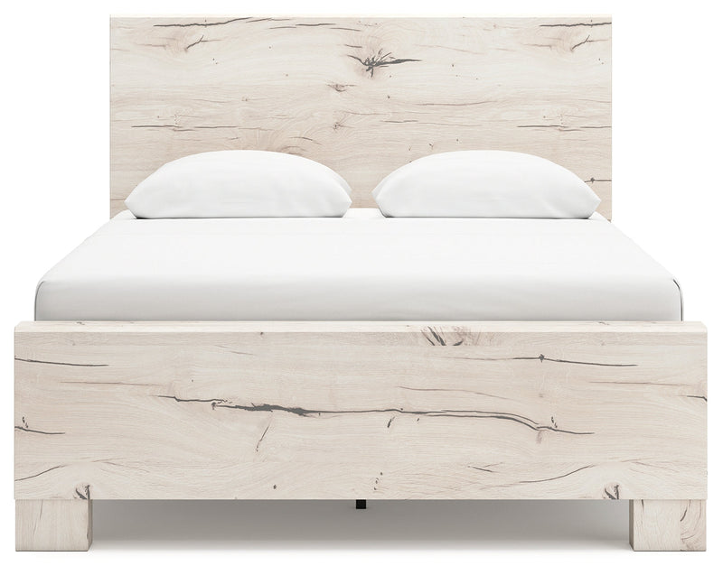 Lawroy Queen Panel Bed with Mirrored Dresser and Chest in Light Natural from Ashley - Lara Furniture