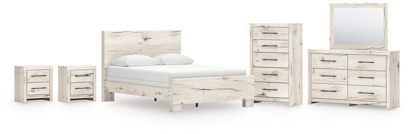 Lawroy Queen Panel Bed with Mirrored Dresser, Chest and 2 Nightstands in Light Natural from Ashley - Lara Furniture