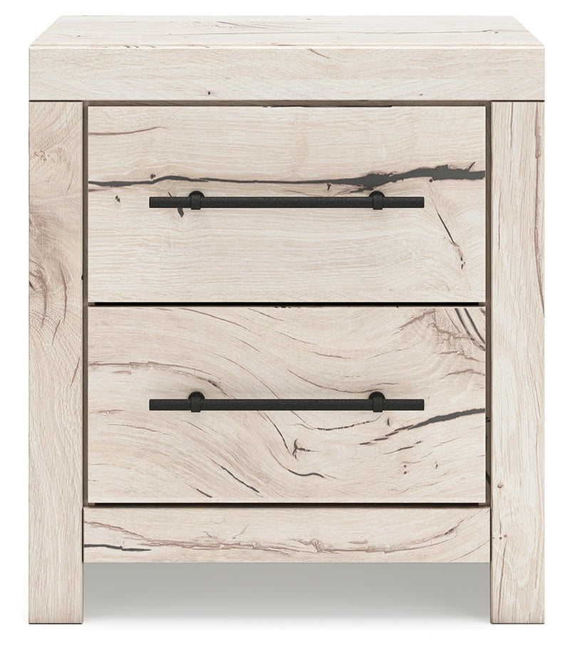 Lawroy Queen Panel Bed with Mirrored Dresser, Chest and 2 Nightstands in Light Natural from Ashley - Lara Furniture