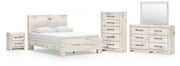 Lawroy Queen Panel Bed with Mirrored Dresser, Chest and Nightstand in Light Natural from Ashley - Lara Furniture