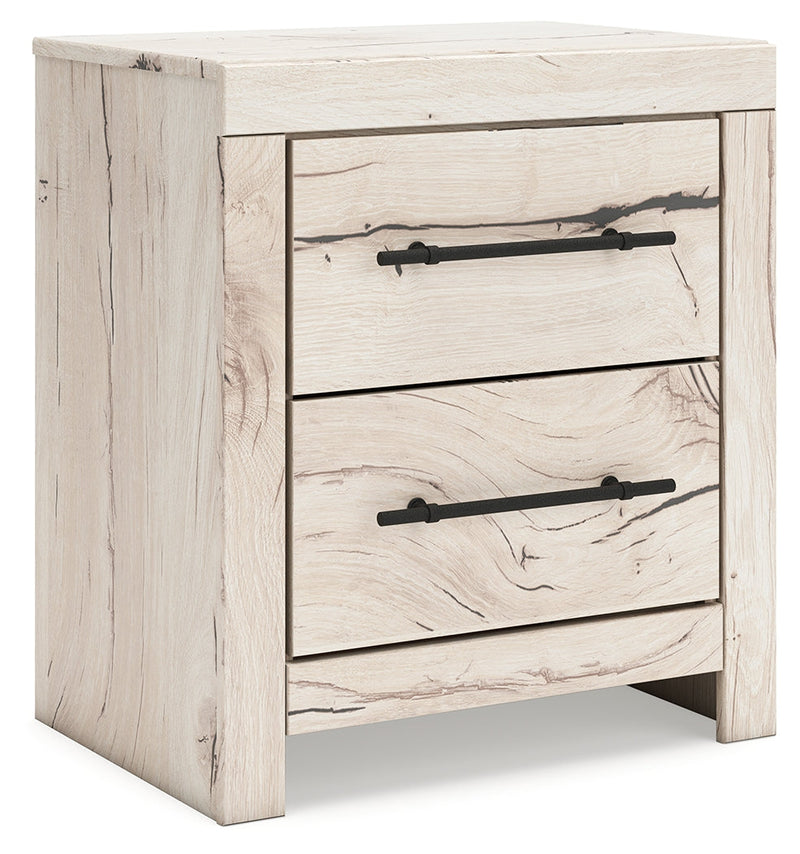 Lawroy Queen Panel Bed with Mirrored Dresser, Chest and Nightstand in Light Natural from Ashley - Lara Furniture