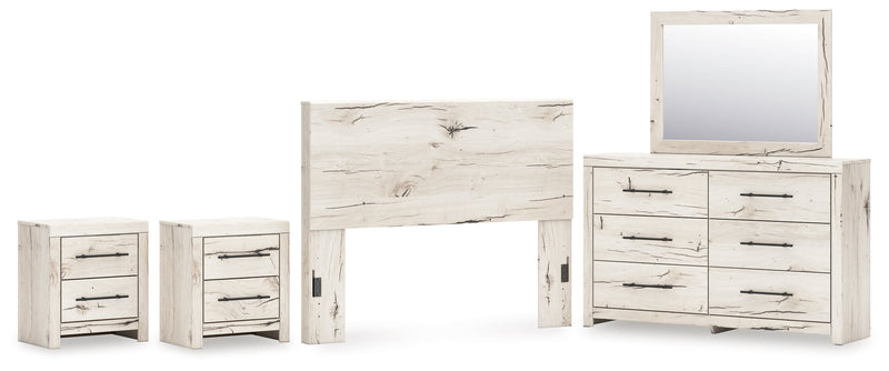Lawroy Queen Panel Headboard with Mirrored Dresser and 2 Nightstands in Light Natural from Ashley - Lara Furniture