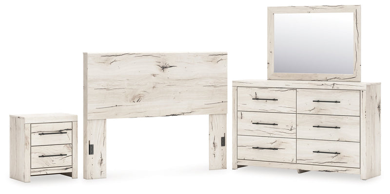 Lawroy Queen Panel Headboard with Mirrored Dresser and Nightstand in Light Natural from Ashley - Lara Furniture
