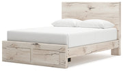 Lawroy Queen Panel Storage Bed with 2 Nightstands in Light Natural from Ashley - Lara Furniture