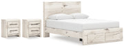 Lawroy Queen Panel Storage Bed with 2 Nightstands in Light Natural from Ashley - Lara Furniture