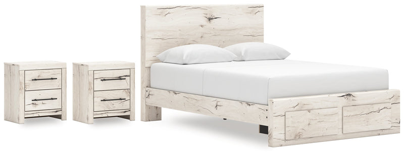 Lawroy Queen Panel Storage Bed with 2 Nightstands in Light Natural from Ashley - Lara Furniture