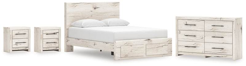Lawroy Queen Panel Storage Bed with Dresser and 2 Nightstands in Light Natural from Ashley - Lara Furniture