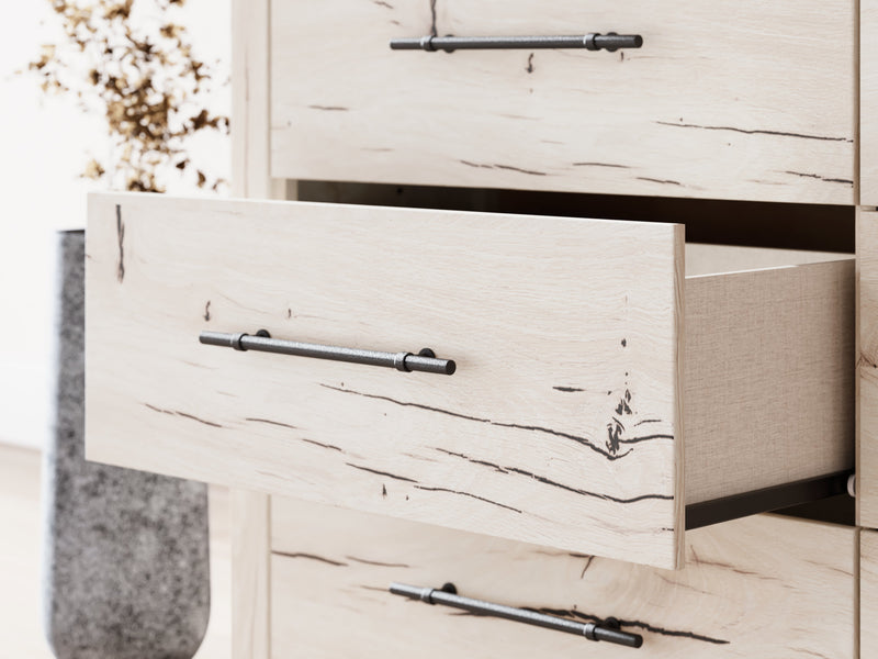 Lawroy Queen Panel Storage Bed with Dresser and 2 Nightstands in Light Natural from Ashley - Lara Furniture