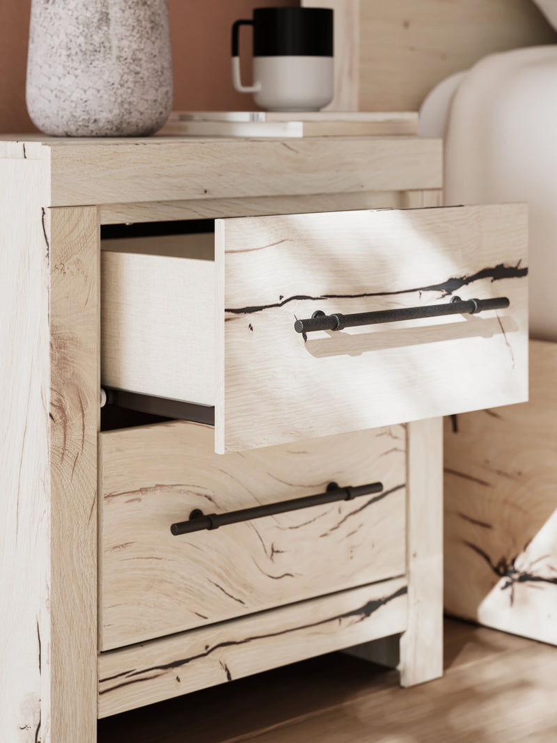 Lawroy Queen Panel Storage Bed with Dresser and 2 Nightstands in Light Natural from Ashley - Lara Furniture