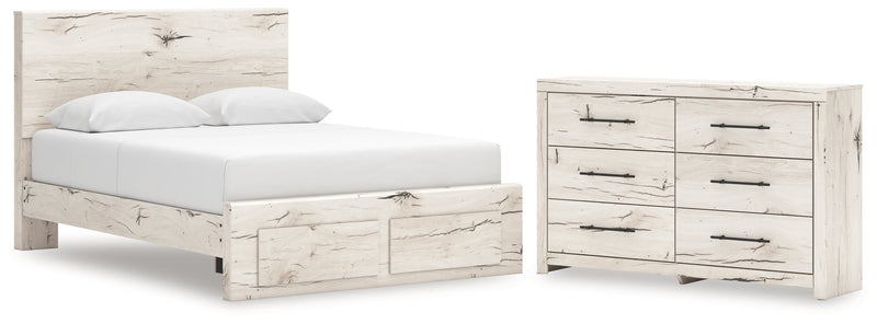 Lawroy Queen Panel Storage Bed with Dresser in Light Natural from Ashley - Lara Furniture