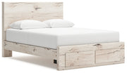 Lawroy Queen Panel Storage Bed with Mirrored Dresser and 2 Nightstands in Light Natural from Ashley - Lara Furniture