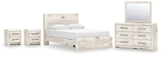 Lawroy Queen Panel Storage Bed with Mirrored Dresser and 2 Nightstands in Light Natural from Ashley - Lara Furniture