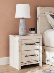 Lawroy Queen Panel Storage Bed with Mirrored Dresser and 2 Nightstands in Light Natural from Ashley - Lara Furniture
