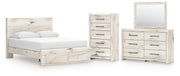 Lawroy Queen Panel Storage Bed with Mirrored Dresser and Chest in Light Natural from Ashley - Lara Furniture