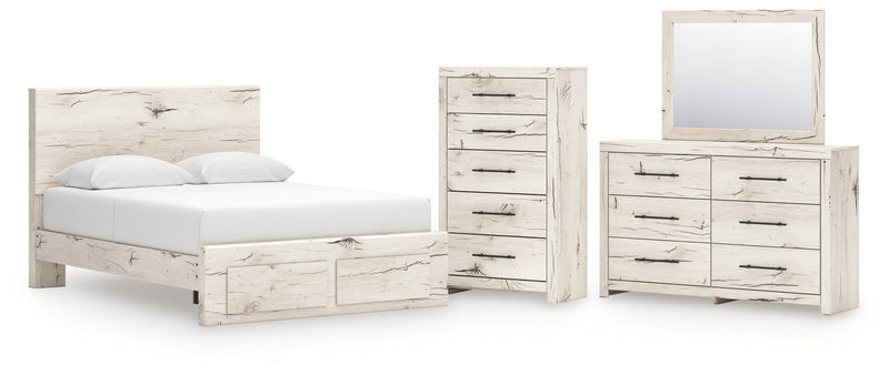 Lawroy Queen Panel Storage Bed with Mirrored Dresser and Chest in Light Natural from Ashley - Lara Furniture
