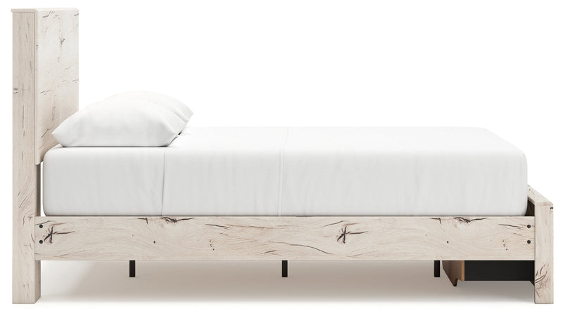 Lawroy Queen Panel Storage Bed with Mirrored Dresser and Chest in Light Natural from Ashley - Lara Furniture