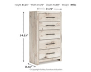 Lawroy Queen Panel Storage Bed with Mirrored Dresser and Chest in Light Natural from Ashley - Lara Furniture