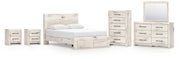Lawroy Queen Panel Storage Bed with Mirrored Dresser, Chest and 2 Nightstands in Light Natural from Ashley - Lara Furniture
