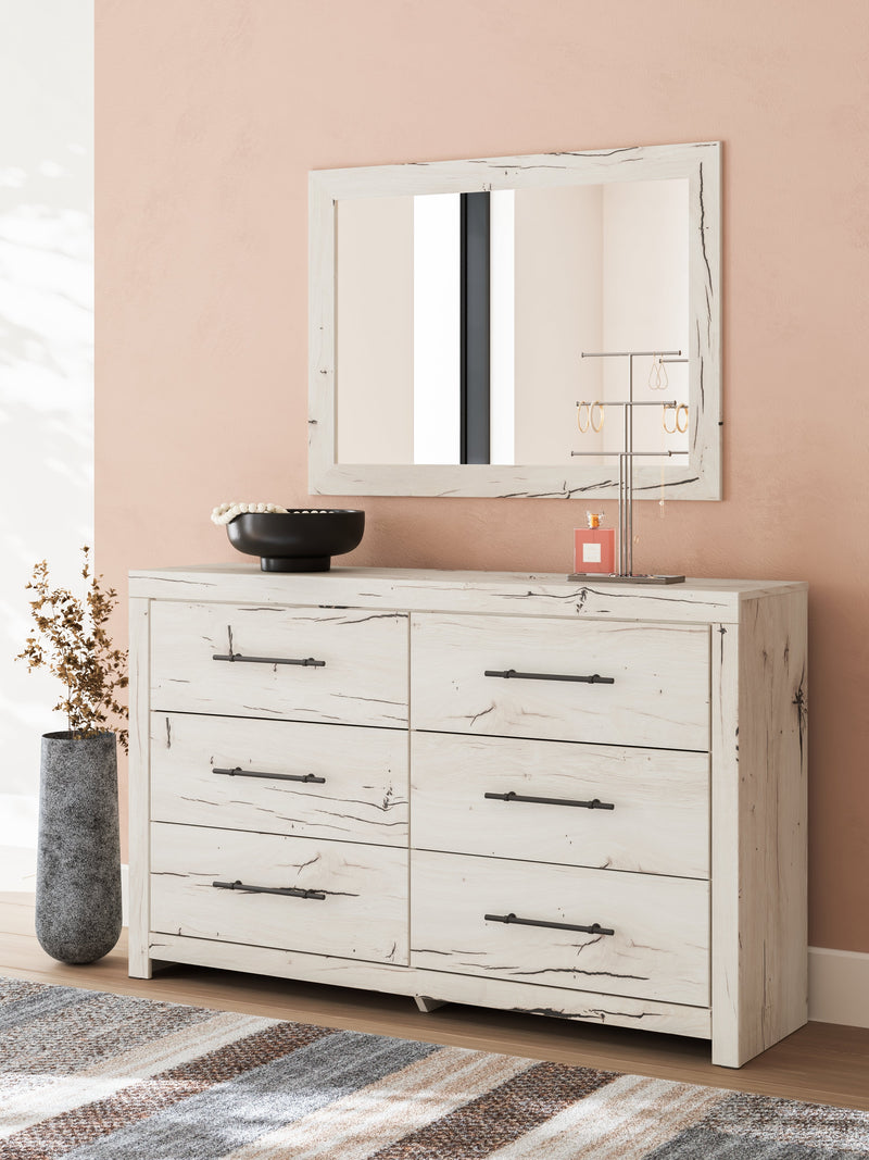 Lawroy Queen Panel Storage Bed with Mirrored Dresser, Chest and 2 Nightstands in Light Natural from Ashley - Lara Furniture