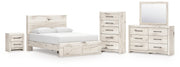 Lawroy Queen Panel Storage Bed with Mirrored Dresser, Chest and Nightstand in Light Natural from Ashley - Lara Furniture