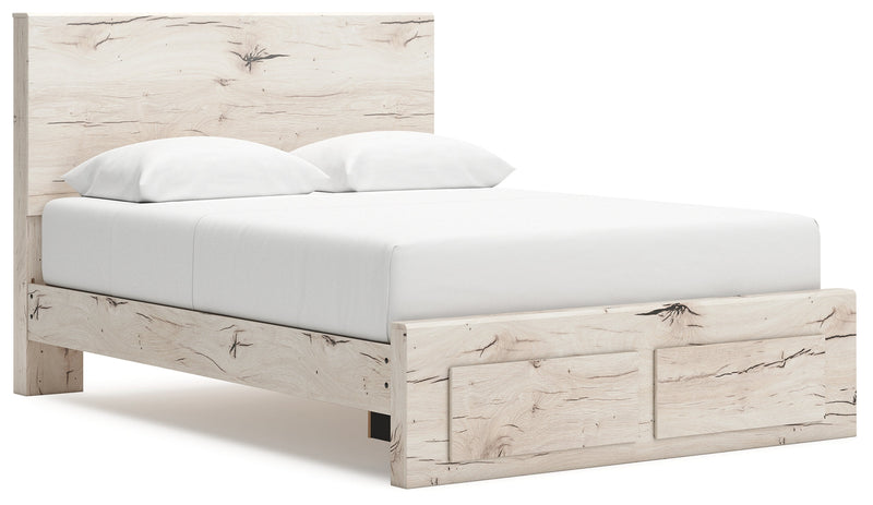 Lawroy Queen Panel Storage Bed with Mirrored Dresser, Chest and Nightstand in Light Natural from Ashley - Lara Furniture