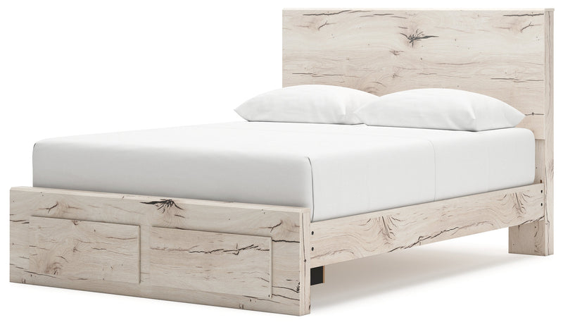 Lawroy Queen Panel Storage Bed with Mirrored Dresser, Chest and Nightstand in Light Natural from Ashley - Lara Furniture