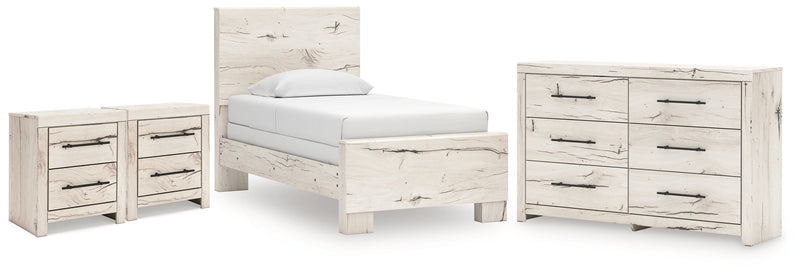 Lawroy Twin Panel Bed with Dresser and 2 Nightstands in Light Natural from Ashley - Lara Furniture