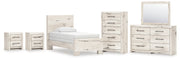 Lawroy Twin Panel Bed with Mirrored Dresser, Chest and 2 Nightstands in Light Natural from Ashley - Lara Furniture
