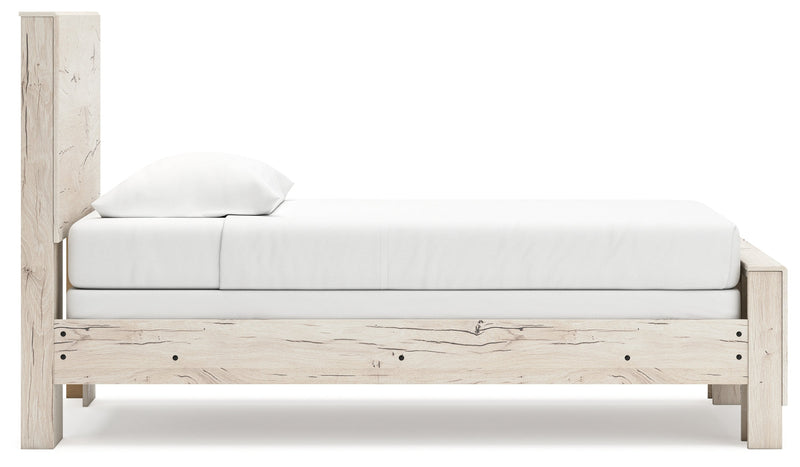 Lawroy Twin Panel Bed with Mirrored Dresser, Chest and 2 Nightstands in Light Natural from Ashley - Lara Furniture