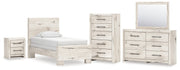 Lawroy Twin Panel Bed with Mirrored Dresser, Chest and Nightstand in Light Natural from Ashley - Lara Furniture