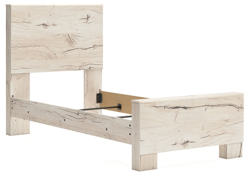 Lawroy Twin Panel Bed with Mirrored Dresser, Chest and Nightstand in Light Natural from Ashley - Lara Furniture
