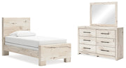 Lawroy Twin Panel Bed with Mirrored Dresser in Light Natural - PKG020212