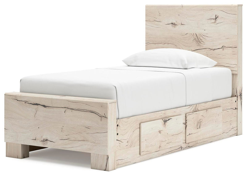 Lawroy Twin Panel Bed with Storage and Dresser in Light Natural - PKG020245
