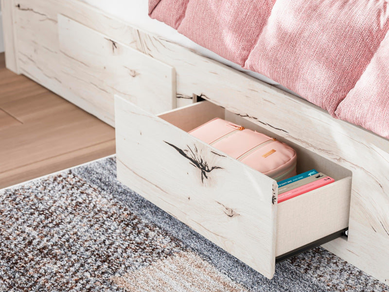 Lawroy Twin Panel Bed with Storage and Dresser in Light Natural - PKG020245