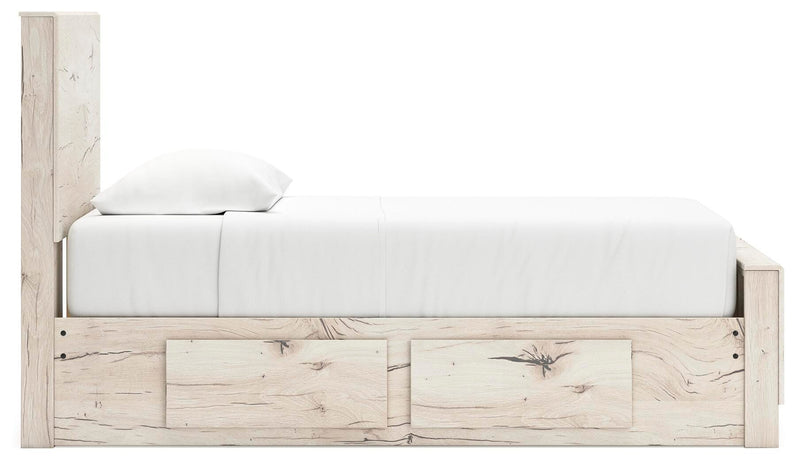 Lawroy Twin Panel Bed with Storage, Dresser and 2 Nightstands in Light Natural - PKG020246