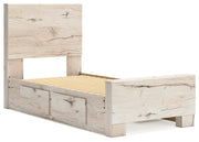 Lawroy Twin Panel Bed with Storage, Dresser and 2 Nightstands in Light Natural - PKG020246