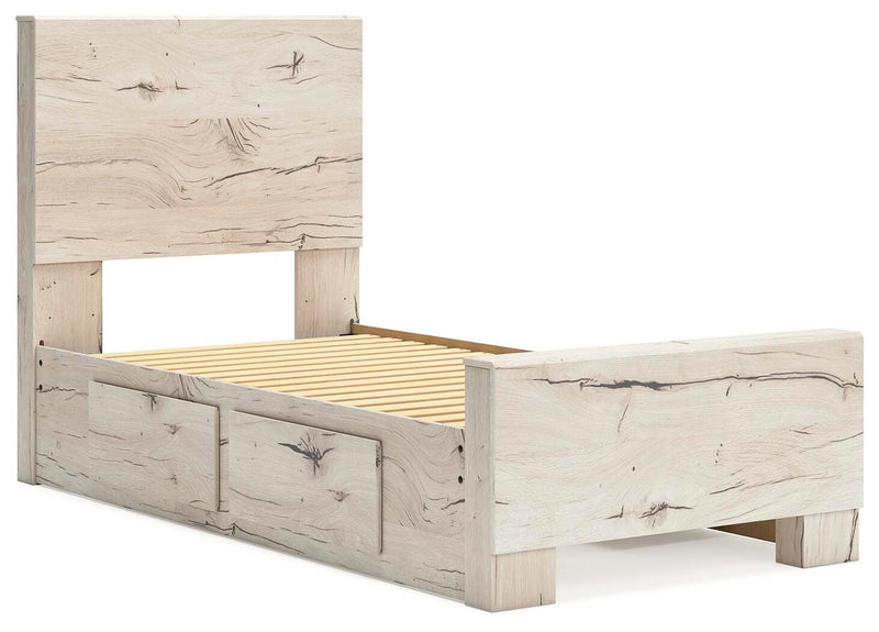 Lawroy Twin Panel Bed with Storage, Dresser and 2 Nightstands in Light Natural - PKG020246