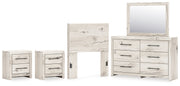 Lawroy Twin Panel Headboard with Mirrored Dresser and 2 Nightstands in Light Natural from Ashley - Lara Furniture