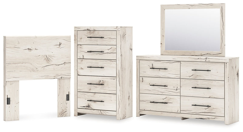 Lawroy Twin Panel Headboard with Mirrored Dresser and Chest in Light Natural from Ashley - Lara Furniture