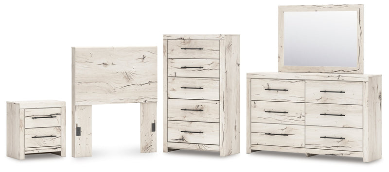 Lawroy Twin Panel Headboard with Mirrored Dresser, Chest and Nightstand in Light Natural from Ashley - Lara Furniture