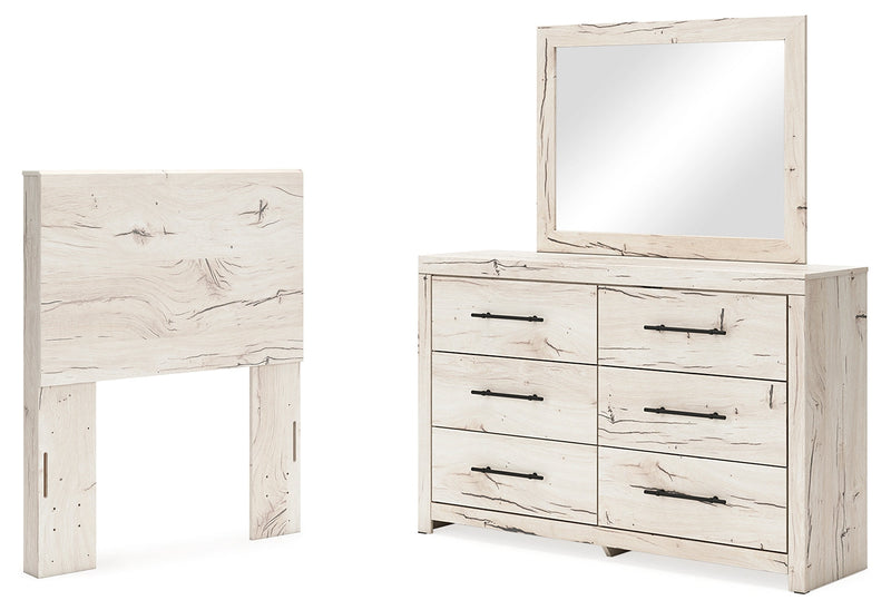 Lawroy Twin Panel Headboard with Mirrored Dresser in Light Natural from Ashley - Lara Furniture