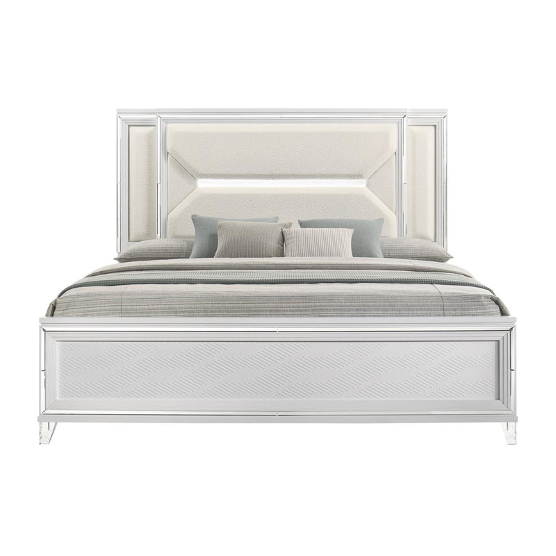 Lazare - White Panel Queen Bed with Upholstered Headboard and LED Light - B201-Q-Bed