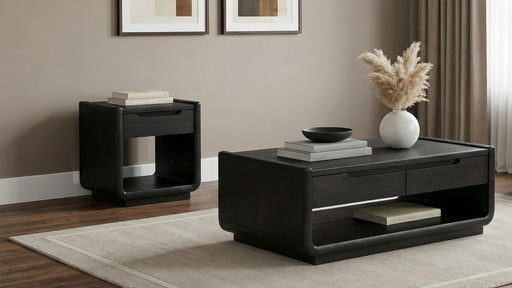Leandro 2-piece Wood Coffee and End Table Set Burnished Black - 704638-S2