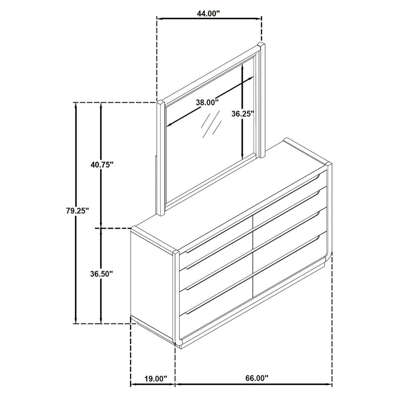 Leandro 8-drawer Bedroom Dresser with Mirror Burnished Black - 222493M