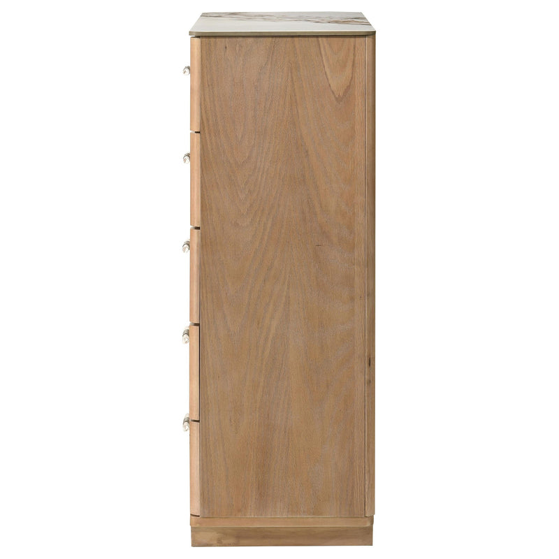 Leanne 5-drawer Sinter Stone Top Chest of Drawers Light Oak - 223135